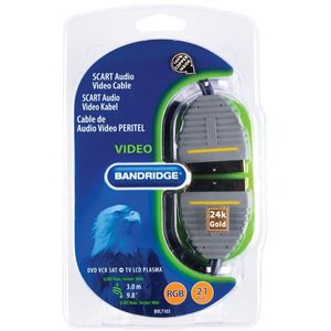 Câble audio-vidéo Bandridge Scart 3,0 M plaqué or 24 carats pour TV DVD VCR Sat LCD Plasma - Product Image 1