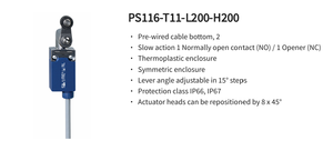 ชเมอร์ซาล PS116-T11-L200-H200 103006645 ลิมิตสวิตช์ 1NO+1NC สายเคเบิลสำเร็จรูปยาว 2 เมตร สำหรับระบบอัตโนมัติทางอุตสาหกรรม - Product Image 2