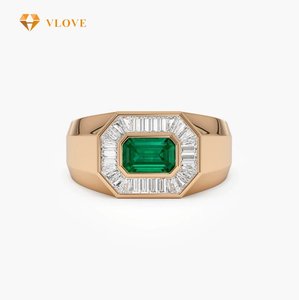 Vlove Sang Trọng Trang Sức Cô Dâu Hình Bát Giác Baguette Kim Cương Nhẫn 14K Vàng Cưới Ngọc Lục Bảo Nhẫn - Product Image 2
