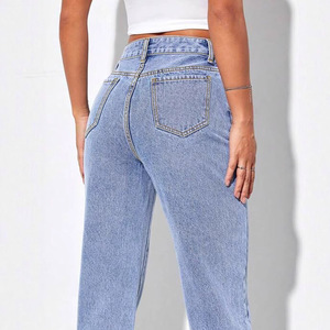 Plus Size Women's Light Blue Straight Leg <b>Jeans</b> High <b>Elasticity</b> Crouching <b>Waist</b> Japanese Korean Leisure Style Europe America - Product Image 4