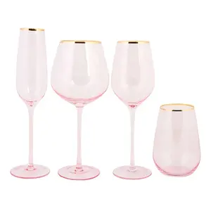 Pink Gold Hand-made Stem Red Wine Glasses Flute Glasses Pink Wine Glass