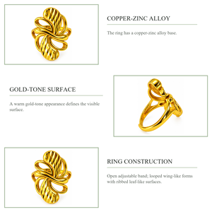 Bague Aile Sculpturale en Alliage Plaqué Or, Bague Cocktail Ouverte Ajustable, Bijou de Mode Moderne Unisexe - Product Image 2