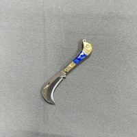 Couteau pliant multifonctionnel en laiton, lame courbée portable, couteau de poche EDC en acier inoxydable pour la cueillette des raisins en extérieur avec porte-clés