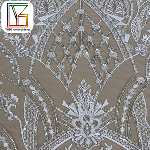 Thanh Lịch Nặng Ngọc Trai Đính Cườm Ren Vải Với Sequins Pháp Bridal Thêu Hạt Tulle <span class=keywords><strong>Net</strong></span> Ren Vải Cho Váy Cưới - Product Image 3