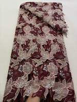 Tissu en dentelle élégant et luxueux à fleurs, orné de perles et de paillettes, 100% polyester, sans élastique, pour robes de mariée et robes