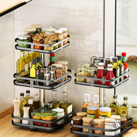 Étagère à épices rotative carrée à trois niveaux, plateau tournant multi-niveaux Lazy Susan, étagère de rangement de cuisine en acier au carbone pour comptoir