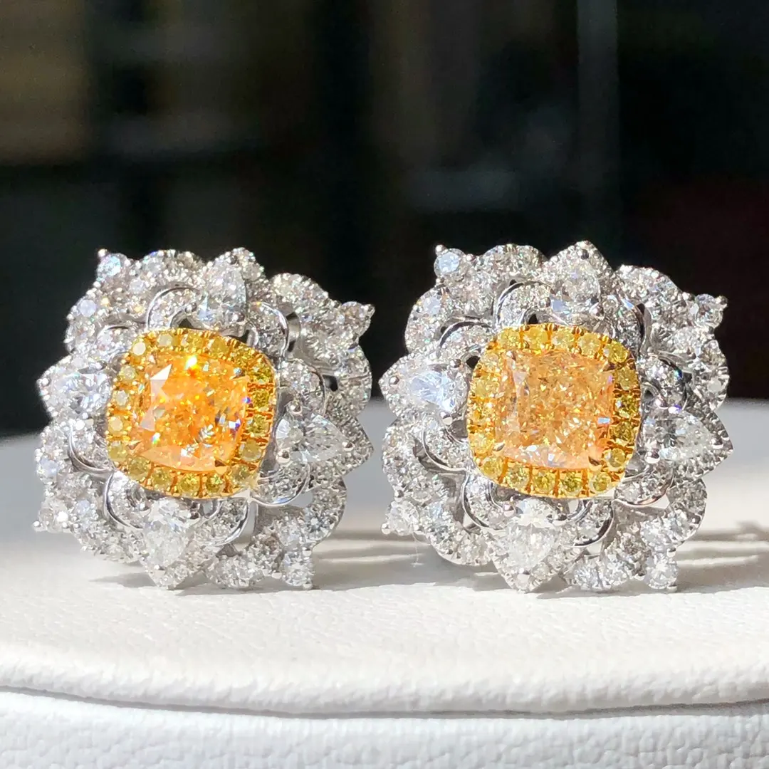 Luxe Glans Meisje High-End Fijne Sieraden Elegant Prachtig 18K Wit Goud 2.12ct 1,681ct Gele Diamanten Oorbellen