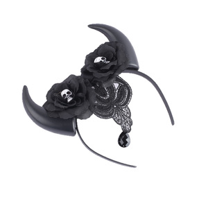 New Style Girl Halloween Costume Party Rose Flower Crown with Devil Horn Skull <b>Headband</b> - Product Image 5