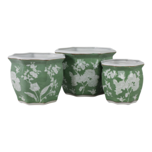 Set di Vasi in Ceramica con Motivo Floreale Verde e Bianco, Esagonali per Interni ed Esterni, per Piante Grasse e Felci, Decorazione Casa - Product Image 6