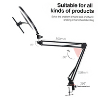 Support de microphone de bureau LED pliable avec température de couleur réglable 3000-6000K et télécommande pour éclairage de téléphone portable en direct