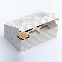 Farbig Beschichtete Papier-Kuchenbox mit Aufklappbarem Deckel Vier Cupcake-Innentabletts Blumenetikett Kleinserien-Maßanfertigung