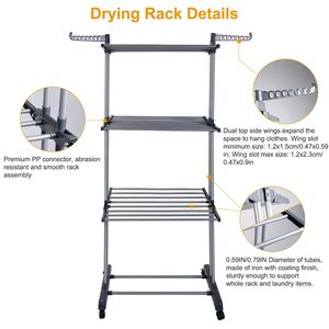 DB Clothes Drying Rack Rolling Collapsible Laundry Dryer Hanger Stand Rail <b>Shelve</b> Dual Side <b>Wardrobe</b> Clothing Drying Racks - Product Image 6