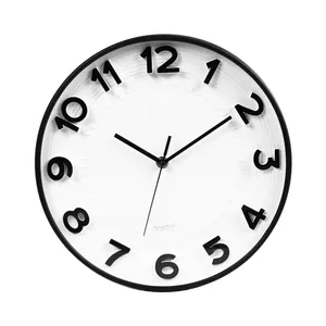 Reloj de pared moderno con grabado en 3D, redondo y silencioso, de cuarzo, de plástico, personalizado, fabricante, 12 pulgadas