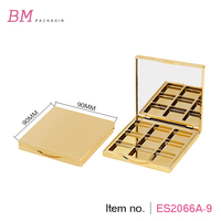 Palette d'ombres à paupières vide en plastique, carré or 9 couleurs, sans marque, conteneur d'ombres à paupières métalliques en or