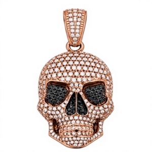 Colgante de Calavera Chapado en Oro Rosa y Plata con Moissanita e Incrustaciones de Piedras Blancas y Negras para Joyería Certificada de Hip Hop Unisex - Product Image 1