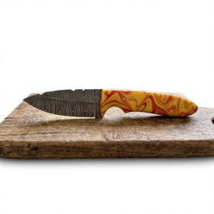 Couteau de camping à lame fixe en acier Damas avec manche en bois Pakka bleu 20 cm - Couteau de survie DIY pour l'extérieur - Product Image 1