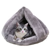 Lit pour chat respirant, lavable, anti-anxiété, antidérapant, rond, en peluche, moelleux, avec capuche, pour chats d'intérieur ou petits chiens