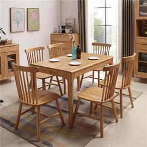 Juego de mesa y sillas de comedor de 6 piezas, madera maciza, rectangular, estilo nórdico moderno minimalista para el comedor del hogar - Product Image 2