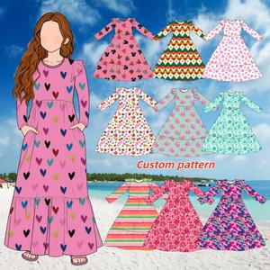 Yiwuyiyuan vêtement imprimé personnalisé filles à manches longues <span class=keywords><strong>Maxi</strong></span> robes Floral et dessin animé imprimé à volants poche enfants robes - Product Image 1