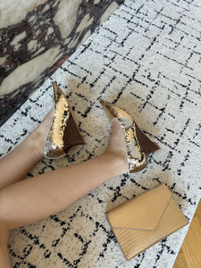 Cantilever <span class=keywords><strong>doré</strong></span> paillettes Mules chaussures femmes talons Chic à la mode bout pointu sans lacet sandales compensées élégance Style mode pompes - Product Image 2