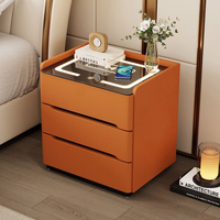 Table de chevet moderne en bois avec haut-parleurs à chargement sans fil LED, 3 tiroirs de rangement, design flottant en cuir blanc et gris pour chambre à coucher