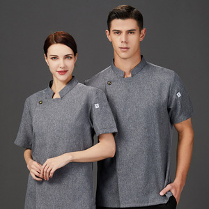 Giacca <span class=keywords><strong>da</strong></span> Chef in Cotone e Lino Grigio, Uniforme <span class=keywords><strong>da</strong></span> Cucina, Camicia per Cuochi di Hotel e Sushi, Abbigliamento <span class=keywords><strong>da</strong></span> Lavoro per Ristoranti e Panetterie - Product Image 1