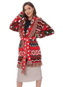 Inverno maniche lunghe di alta qualità in lana Jacquard nappa girocollo oversize <span class=keywords><strong>cardigan</strong></span> <span class=keywords><strong>rosso</strong></span> natale - Product Image 3