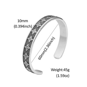 yunnique Celtic Knot Stainless Steel <b>Bangle</b> Men's C-Shaped Open <b>Bracelet</b> Retro Star Pattern Jewelry Gift - Product Image 3