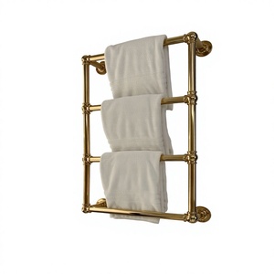 Wall Mounted Gold Towel Rack Three Tier Rectangle Metal Bathroom Towel Bar Traditional Style Rust Proof - Product Image 1