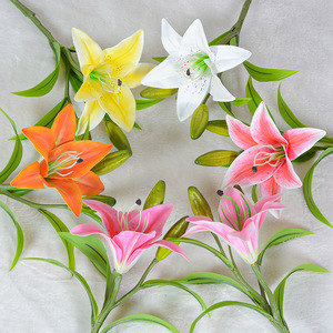 Bouquet de lys artificiels blancs et jaunes en plastique, décoration de mariage pour hôtel, salon, table - Product Image 4