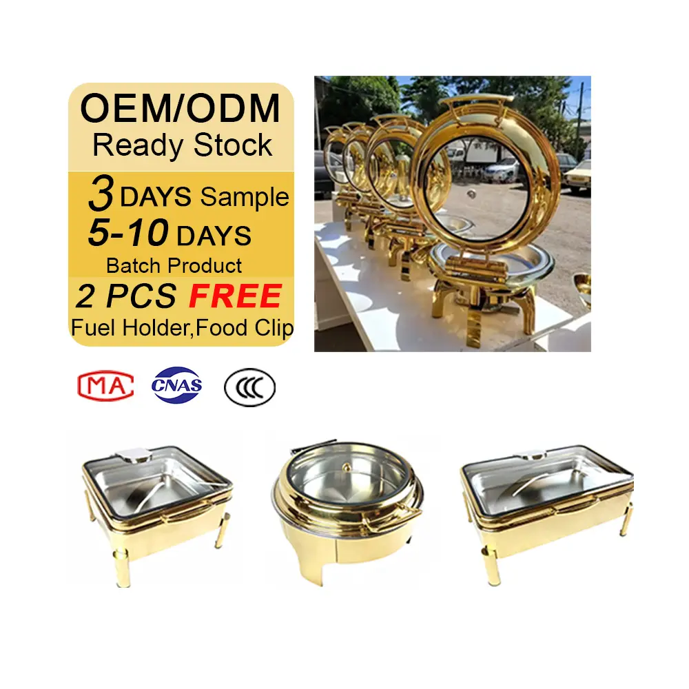YITIAN Round Gold Stainless Steel Luxury Buffet Stove Chafing Dish Dome Soup Food Warmer Set With Glass Cover