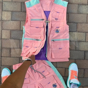 Ensemble décontracté deux pièces rose : gilet cargo et short cargo unisexe, style hip-hop, dernière tendance - Product Image 1