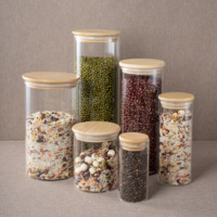 Pot de conservation alimentaire personnalisé en verre borosilicate transparent à large ouverture, vide, 500 ml, 750 ml, 1000 ml, avec couvercle en bambou