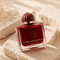 Flacon de parfum vide rétro haut de gamme avec pulvérisateur, dôme citrouille estampé or, couleur personnalisée, base épaisse, boîte cadeau de luxe