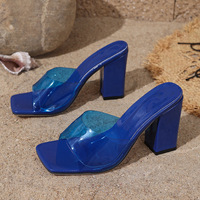 Sandales à talons hauts pour femmes, tendance 2025, grande taille, mode hiver, export, bout carré, talon épais, bout ouvert, séchage rapide, chaussures d'extérieur