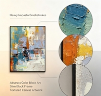 Peinture à l'huile abstraite multicolore sur toile, peinte à la main, à l'impasto épais, avec traces de pinceaux bruts superposées, teintes mélangées, art moderne texturé