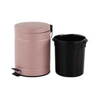Poubelle ronde à pédale en acier inoxydable gaufré de 5 L avec ensemble de brosse de toilette