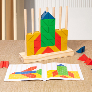 Bloques de construcción triangulares de madera de colores, cubos pequeños, formas geométricas, ecológicos, educativos para preescolar, juego de ensamblaje - Product Image 1