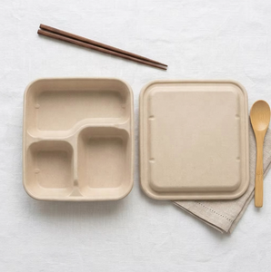Boîte à lunch carrée à 3 compartiments en <span class=keywords><strong>fibre</strong></span> <span class=keywords><strong>de</strong></span> canne à sucre, plateau alimentaire tri-sectionnel avec couvercle pour la livraison et la restauration – Meilleure vente - Product Image 1