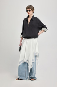 Jupe asymétrique irrégulière en satin perlé et dentelle pour femme, taille haute élastiquée, anti-plis, idéale pour l'été, tendance et élégante - Product Image 3