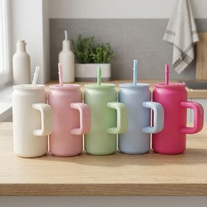Vaso Térmico de Acero Inoxidable de 16 oz para Macarons, Aislamiento al Vacío de Doble Pared, Diseño Minimalista con Asa - Product Image 3
