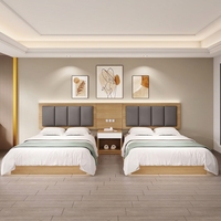 Moderner Zweifarbiger Eichenholz-Nachttisch für Kingsize-Hotelzimmer mit 5-Fach Vertikaler Grauer Integrierter LED-Hintergrundbeleuchtung