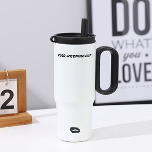 24oz 720ml Travel Car <b>Macaron</b> Handle Tumbler Stainless Vacuum Mug Lid Straw Non-Slip OEM ODM Peach Pink Color - Product Image 2