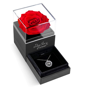 UO Mothers Day Rose Gifts for Mom Preserved Rose with I Love You Necklace In Acrylic Gift Box