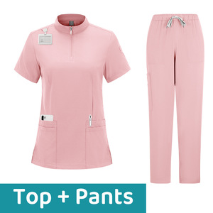 Unisex <b>Scrub</b> Set Short Sleeve Stand Collar Moisture Wicking Hospital Uniforms Split Set For Men Women - Product Image 2