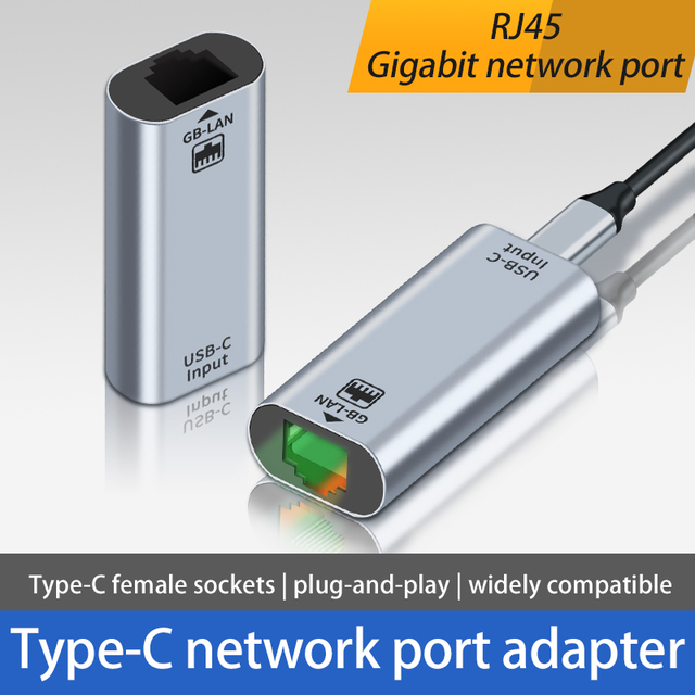 USB C Female RJ45 USB Type C DC Ethernet Adapter 10/100/1000 Gigabit Wired LAN Network Card for PC Laptop Smartphone