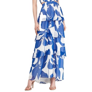 Vacanza Signore di Stile Senza Maniche Con Scollo A V Cut-Out Cross Posteriore Blu Stampa Floreale Maxi Vestito - Product Image 5