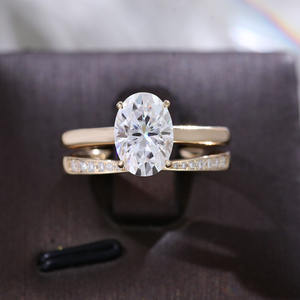 Anillos DE BODA oro 18K pareja VVS moissanite anillo personalizado 2CT corte ovalado solitario anillo de compromiso conjunto - Product Image 3