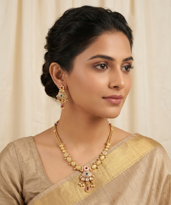 DIVYORO Designer Antique Gold <b>Necklace</b> Set with Rich <b>Ruby</b> and Emerald Accents Traditional Indian Ethnic Bridal Jewelry for Women - Product Image 6