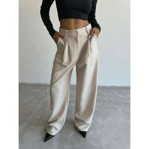 Pantalones Casuales Holgados Beige para Mujeres y Niñas, Transpirables, con Cintura Elástica, Estilo Coreano y Gótico, Lavado de Color - Product Image 2